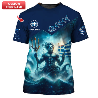 3D Full Print Poseidon Greece Shirt Personalized Name Gift For Greek Lovers