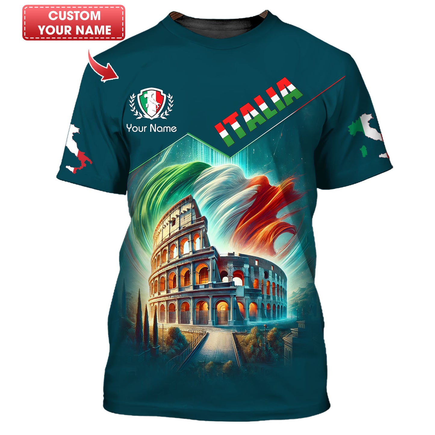 The Colosseum With Italy Flag Custom T-Shirts Gift For Italy Lover 3D Shirt