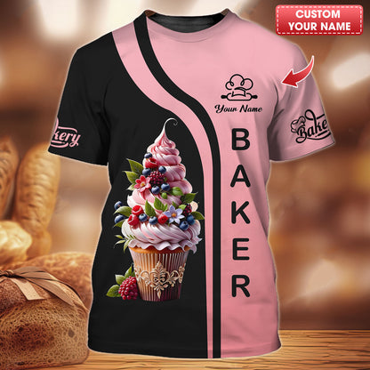 Camisetas de panadero personalizadas: delicado diseño de torre de cupcakes para chefs de postres