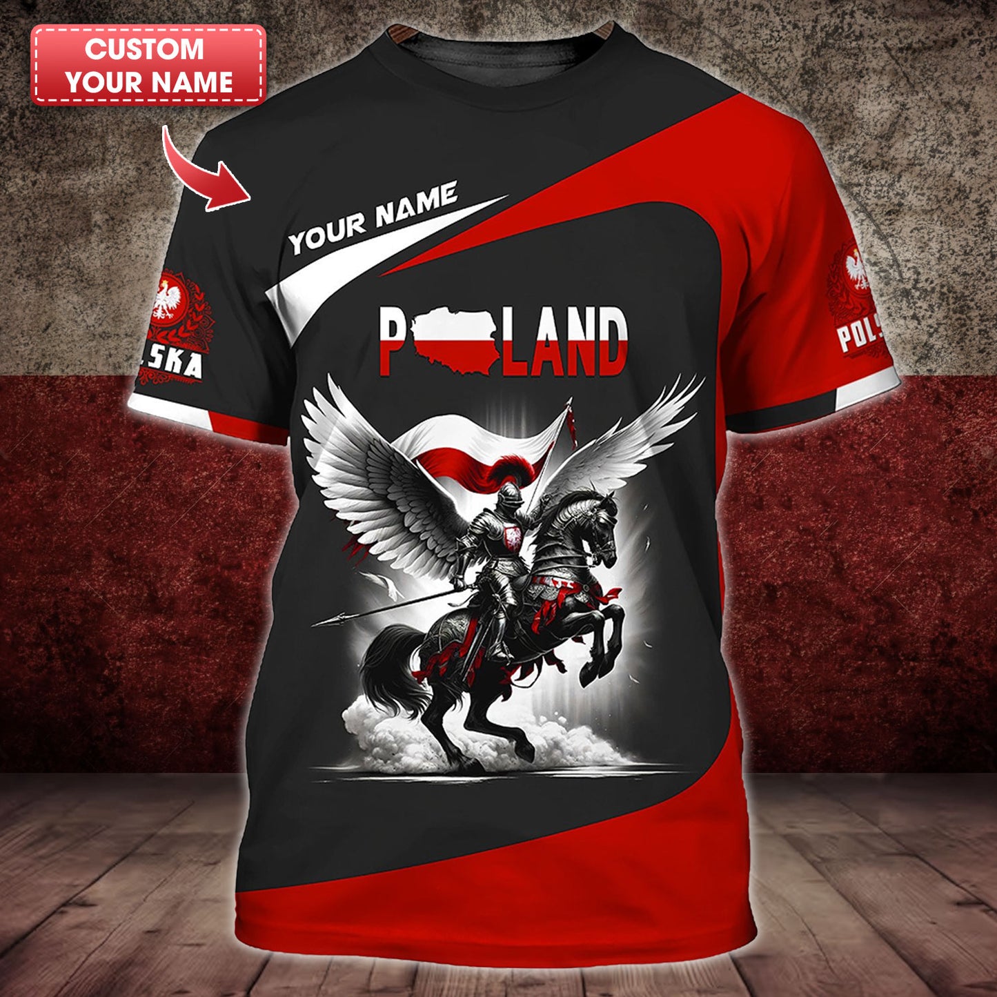 Personalized Poland Pride Shirt - Winged Hussar and Polish Flag