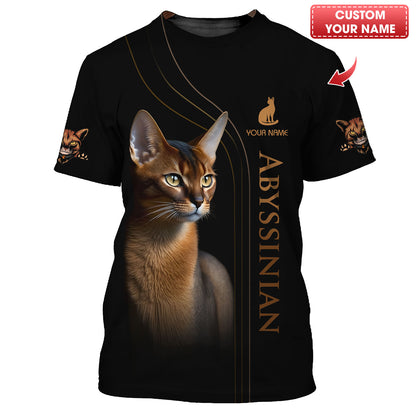 T-shirts à imprimé 3D pour chat abyssinien, cadeau personnalisé avec nom pour les amoureux des chats