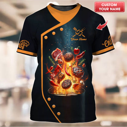 Personalized Chef Shirt - Fiery BBQ Design for Grill Masters