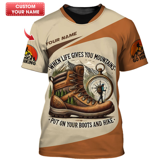 Hiking Shoes With Compass Custom T-Shirts Hiking 3D Shirt Gift For Hiker Lovers