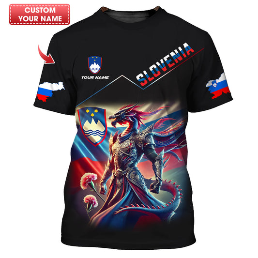 Camiseta personalizada con el nombre del gran guerrero dragón de Eslovenia con impresión 3D completa, regalo para amantes de Eslovenia