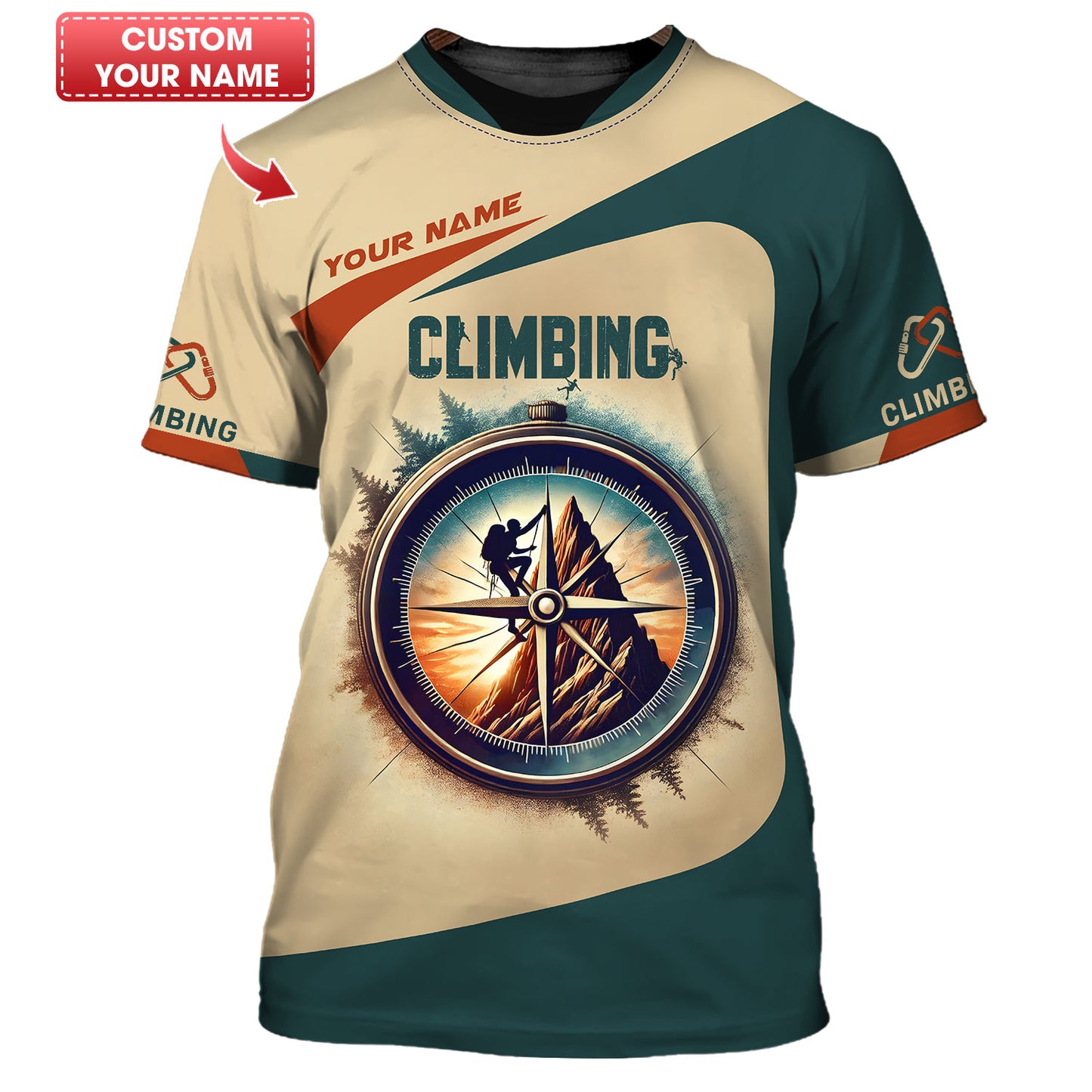 Camisetas personalizadas de escalada con brújula Camiseta de escalada 3D Regalo para amantes de la escalada