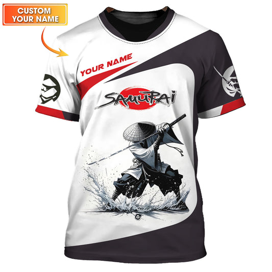 Camiseta personalizada con nombre 3D de Samurai lleno de poder en el agua, regalo personalizado para amantes de los samuráis