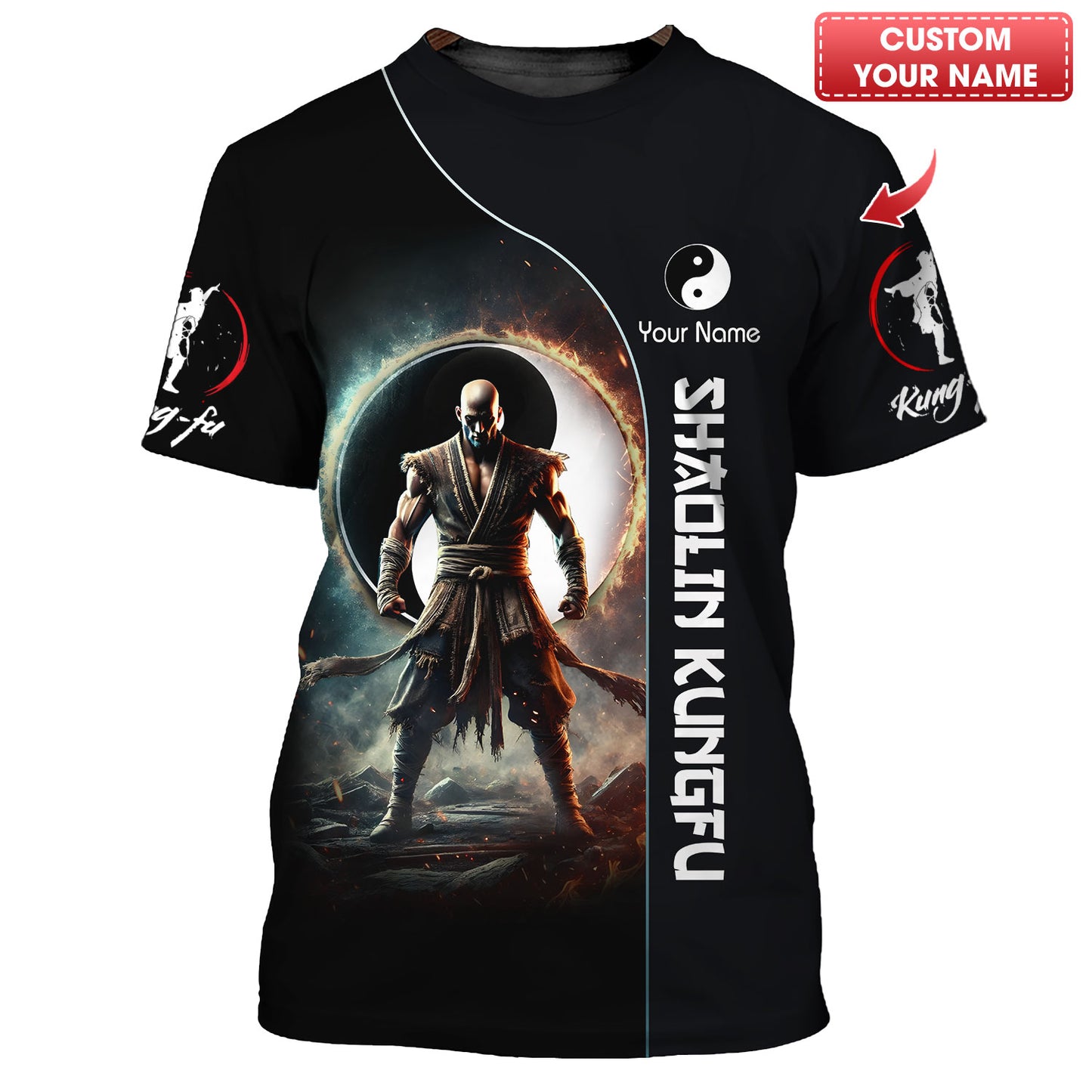 Camiseta 3D de kung fu Shaolin, símbolo Yin Yang del guerrero Shaolin, camisetas personalizadas, regalo para los amantes del kung fu Shaolin