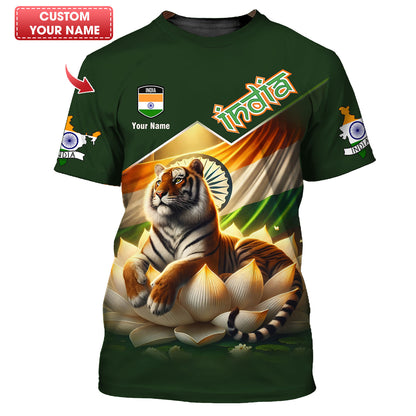 T-shirts personnalisés en Inde Tigre avec Lotus 3D T-shirt Cadeau pour les amoureux de l'Inde