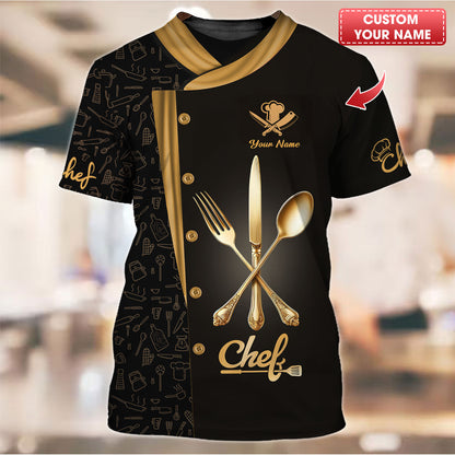 Personalized Chef Shirts - Elegant Cutlery Design for Culinary Professionals