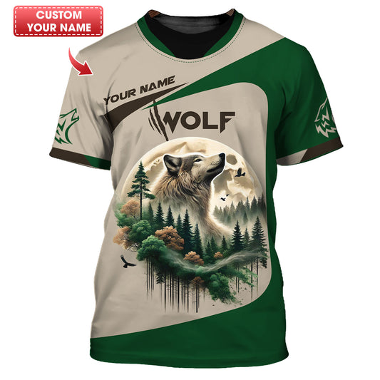 Camiseta personalizada con nombre de lobo con estampado 3D completo en la jungla, regalo para amantes de los lobos