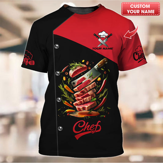 Camisetas de chef personalizadas: diseño atrevido con corte de carne para maestros de la parrilla