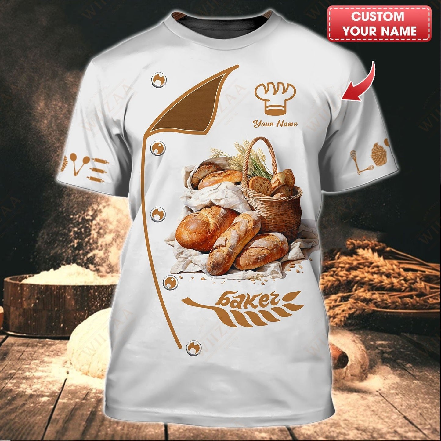 Personalized Baker Shirt – Freshly Baked Bread & Golden Wheat Motif