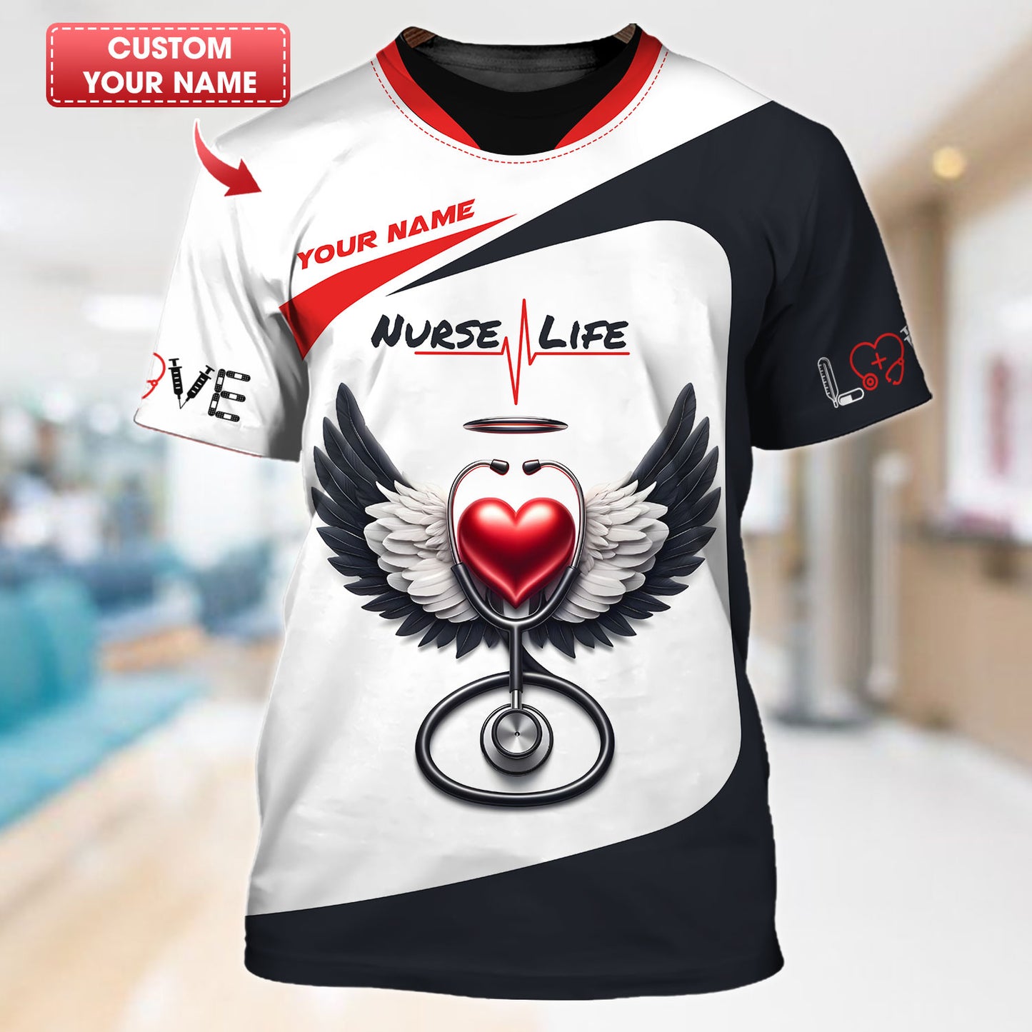 Camiseta de enfermera personalizada: corazón y manos sanadoras