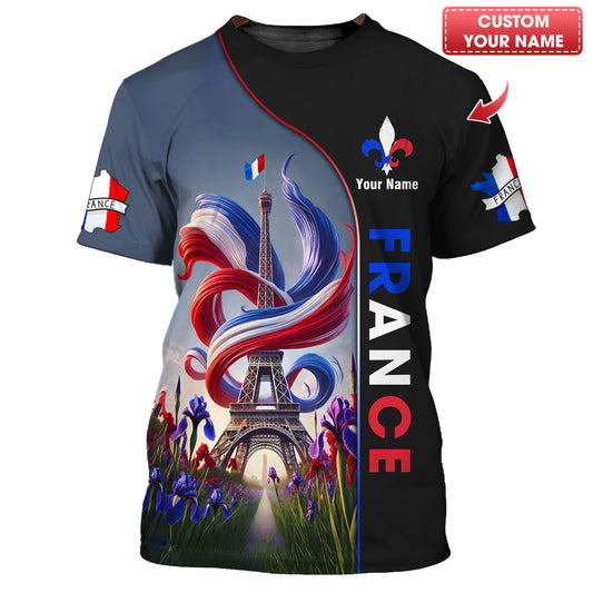 Camisetas con estampado 3D completo de la Torre Eiffel de Francia, regalo personalizado con nombre para los amantes de Francia