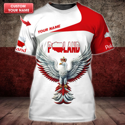 Personalized Poland Pride Shirt - Crowned White Eagle in Flight