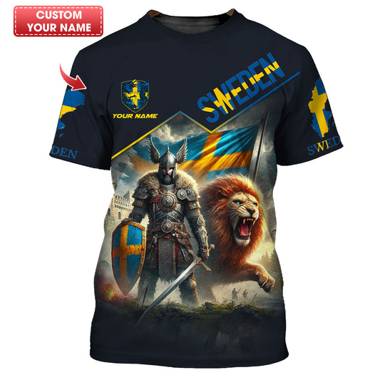 Viking Warrior With Lion Of Sweden Custom T-Shirts Gift For Swede Lovers