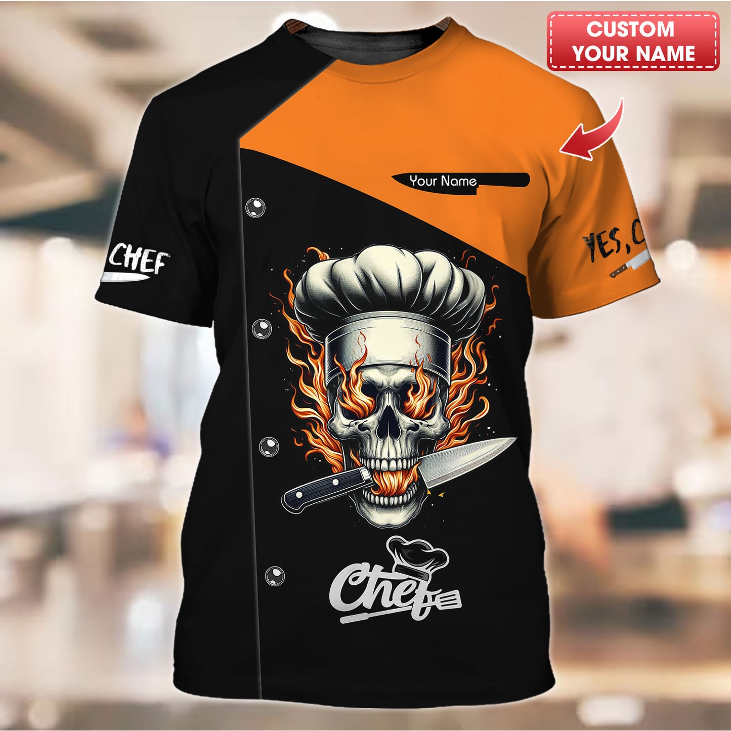 Personalized Chef Shirt - Edgy Flaming Skull Motif for the Passionate Cook