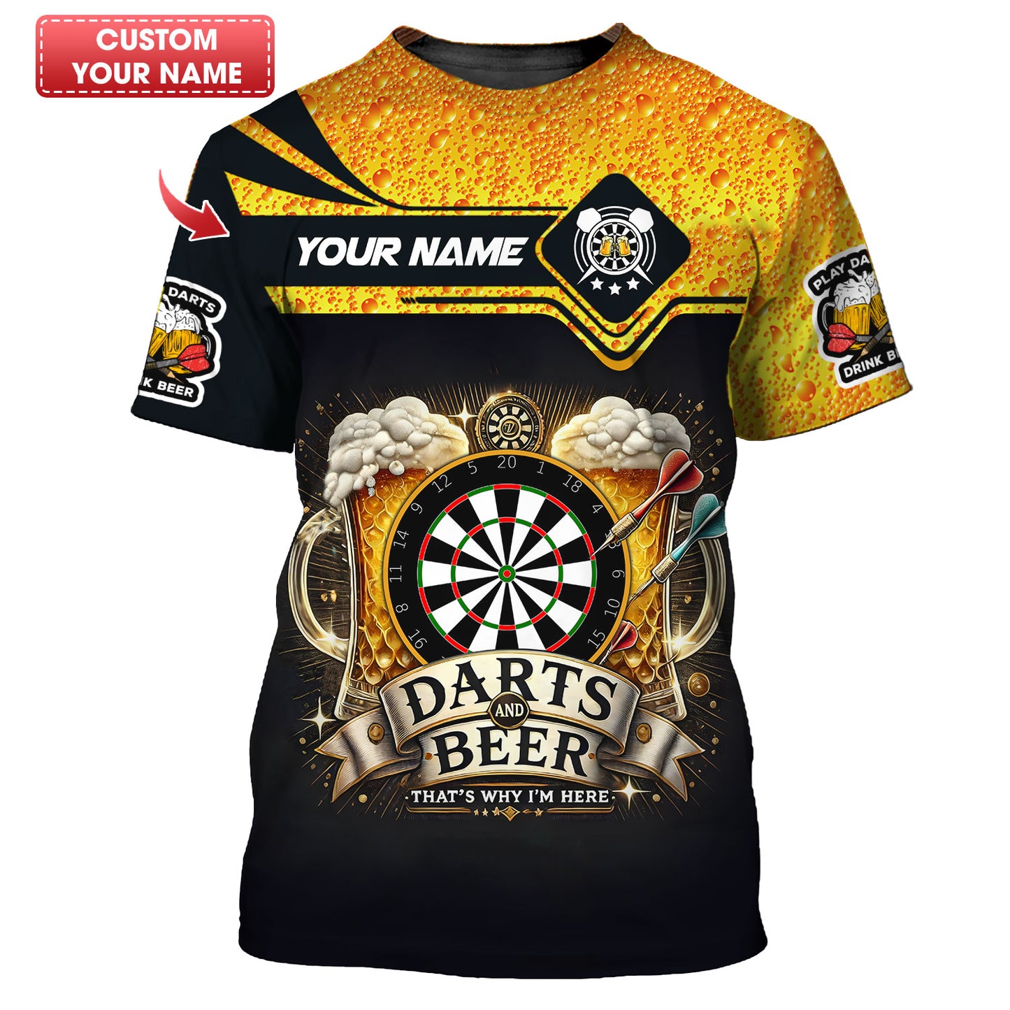 Darts And Beer That's Why I'm Here Shirt Personalized Name 3D Shirt For Beer Darts Club Lovers