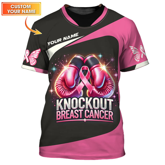 T-shirts personnalisés contre le cancer du sein Knockout Gants de boxe T-shirt 3D contre le cancer du sein Cadeau pour survivant du cancer