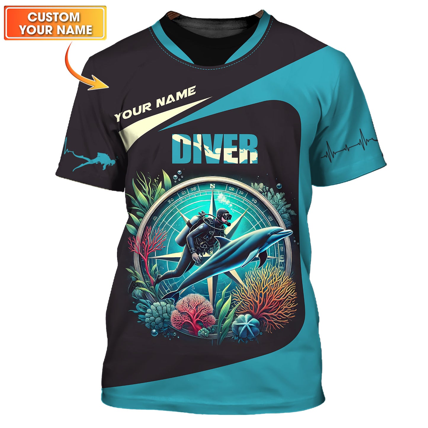 Camisetas de buceo con impresión 3D completa, regalo con nombre personalizado para amantes del buceo