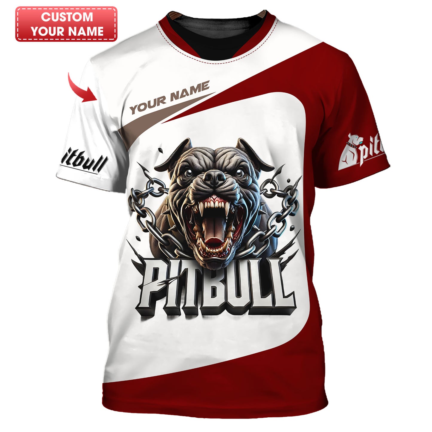 Camiseta Pitbull con colmillos afilados y estampado completo en 3D, regalo con nombre personalizado para amantes de los perros