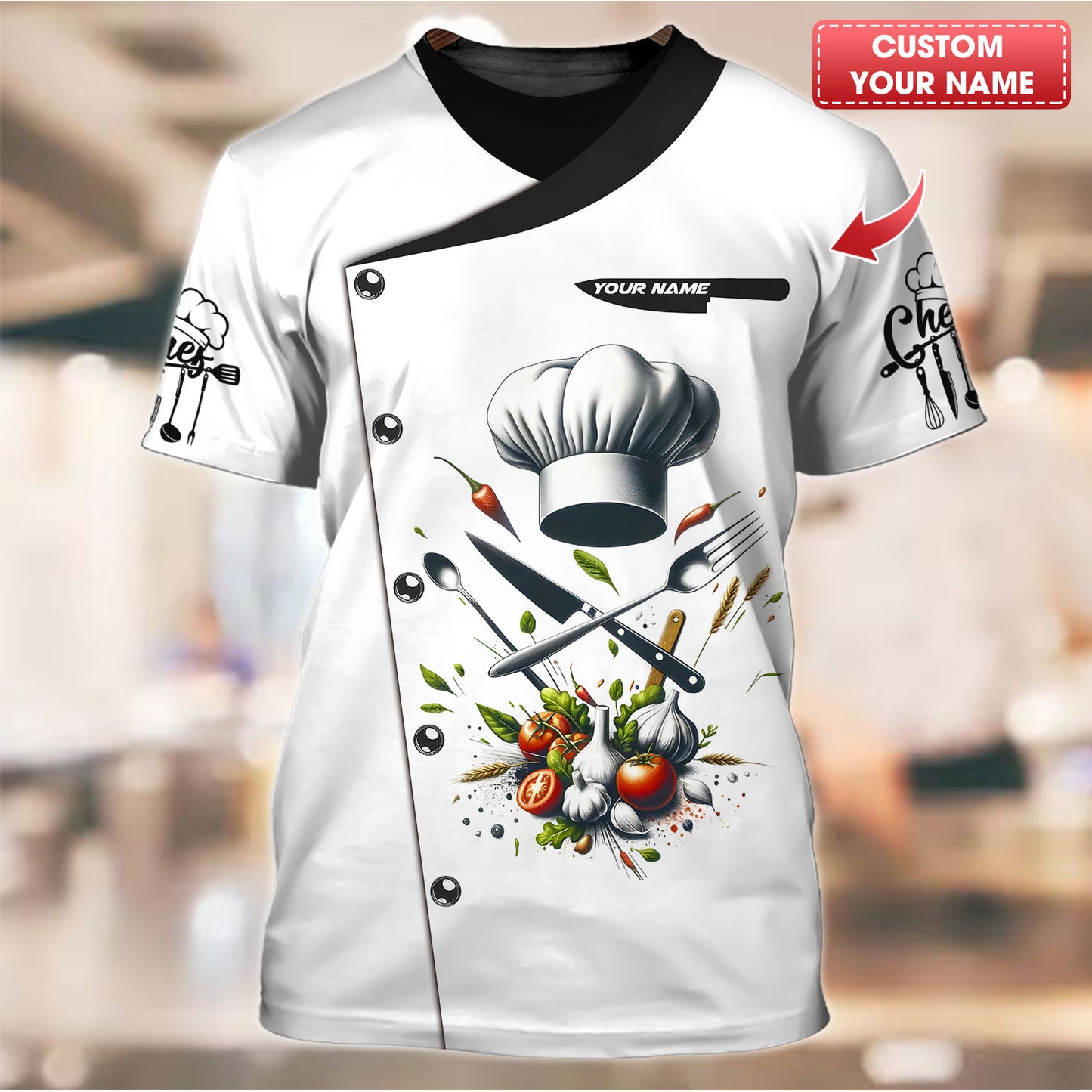 Personalized Chef Shirt – Classic Culinary Tools & Fresh Herbs Ensemble