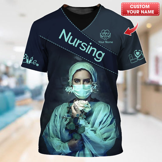 Personalized Nurse Shirt - Elegant Floral Elegance Meets Professional Pride