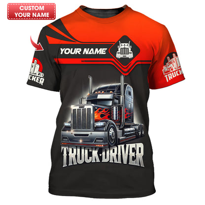 T-shirt 3D personnalisé avec nom de conducteur de camion noir, cadeau personnalisé pour les amoureux des camionneurs