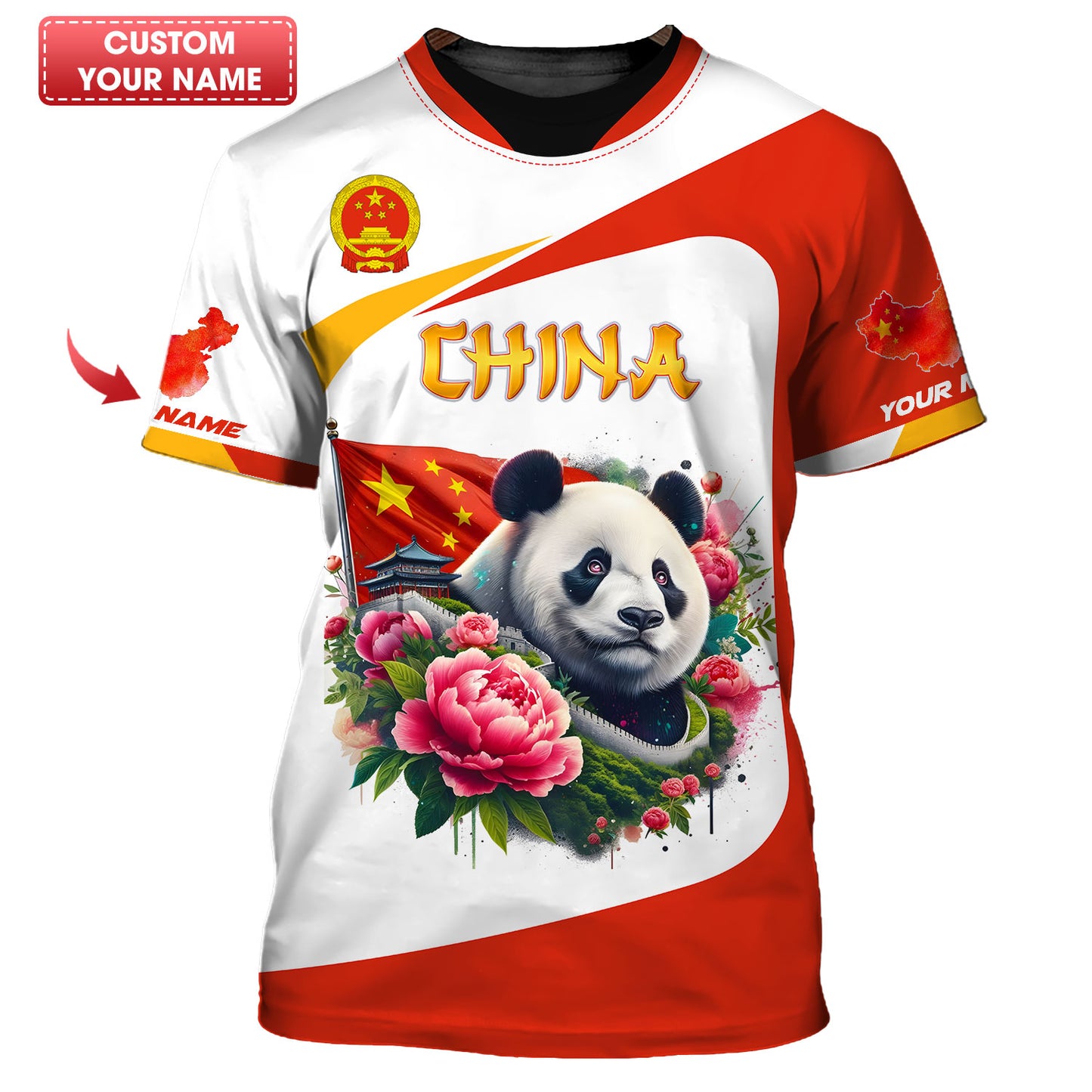 Camiseta con estampado 3D completo de panda y bandera de China, regalo personalizado con nombre para amantes chinos