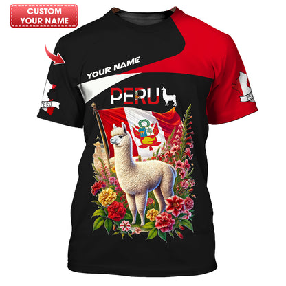 Camiseta de Perú con impresión completa en 3D y nombre personalizado, regalo para amantes de Perú