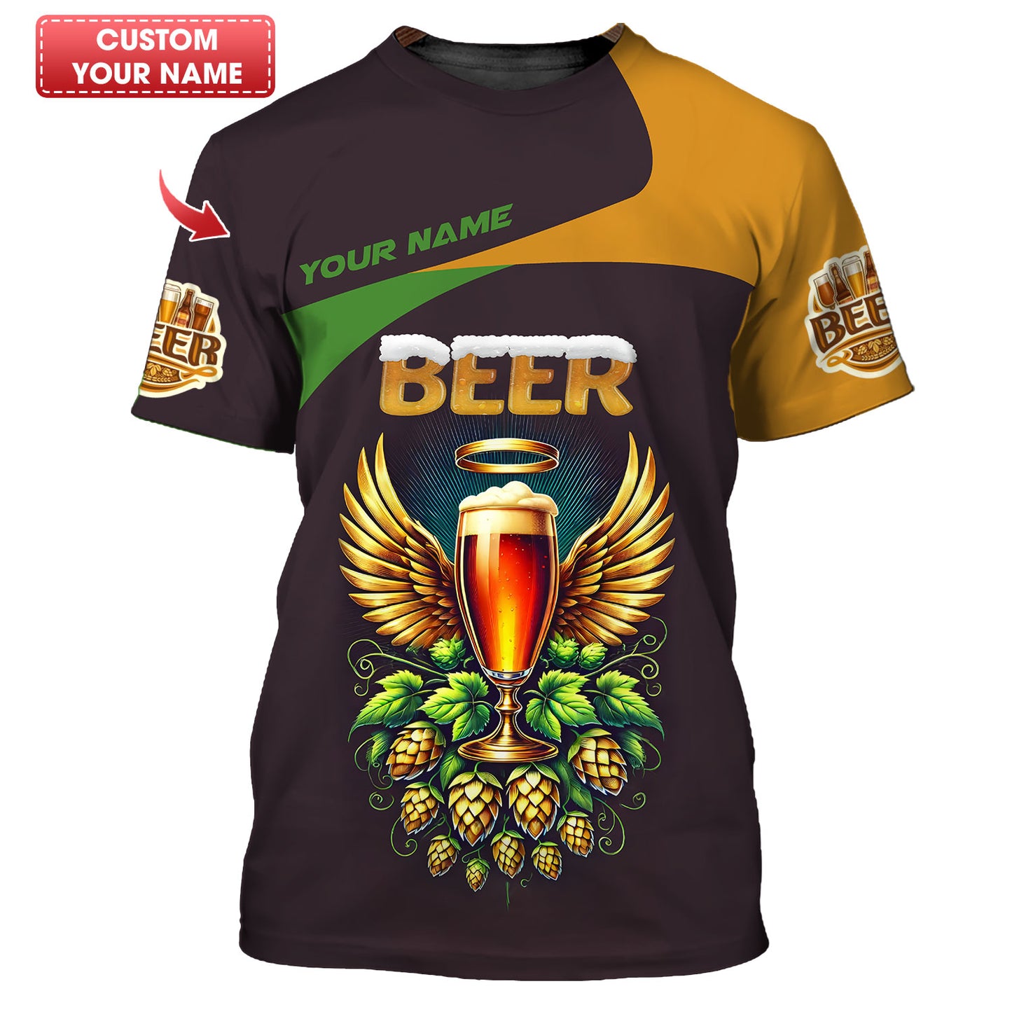 T-shirt personnalisé avec nom de tasse de bière, cadeau personnalisé pour les amateurs de bière