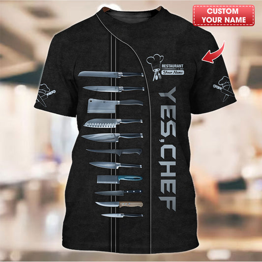 Personalized Chef Shirt - Professional Knife Set Design for Kitchen Experts