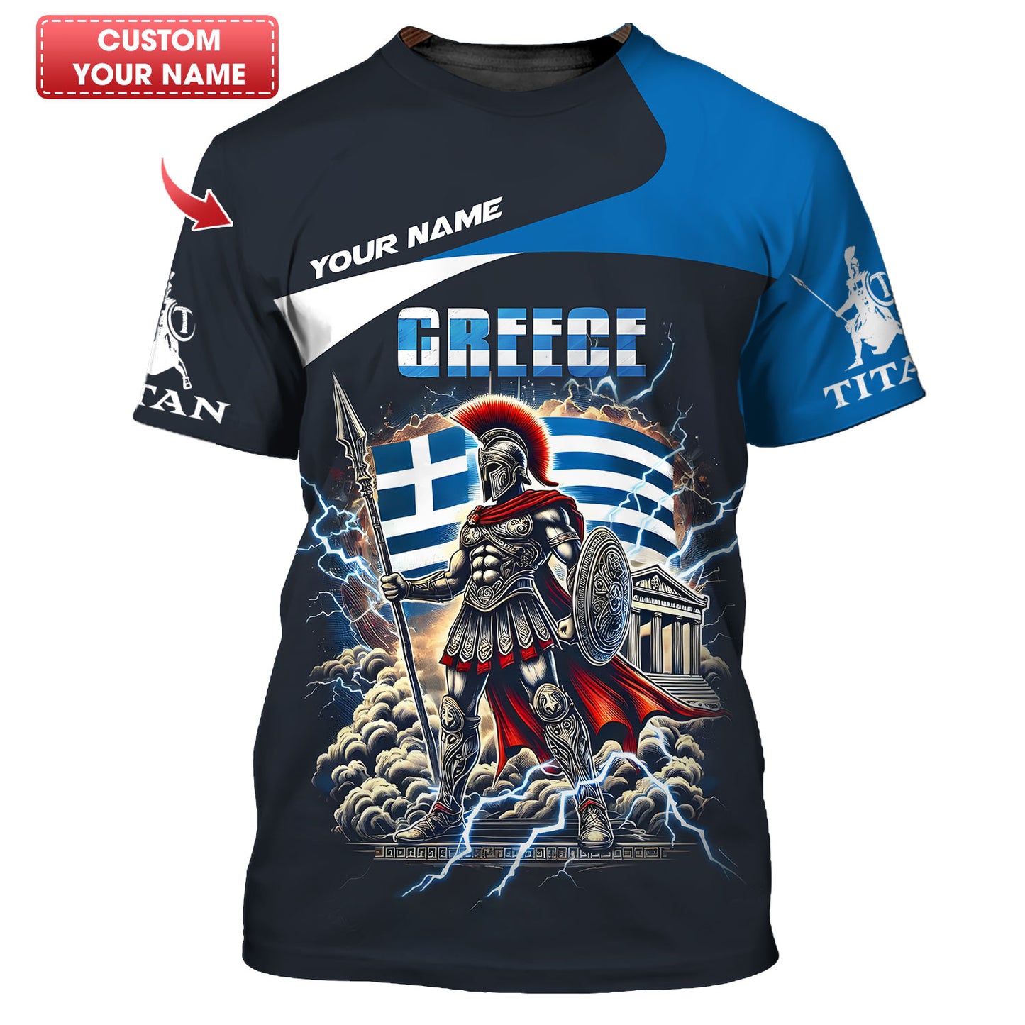 Camiseta personalizada con el nombre del caballero de Grecia con impresión 3D completa, regalo para los amantes de Grecia