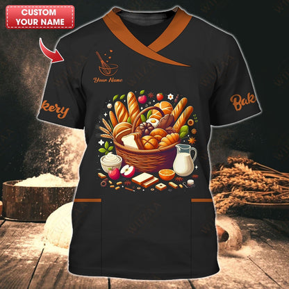 T-shirt de boulanger personnalisé – Ensemble de pain et d'ingrédients artisanaux vibrants