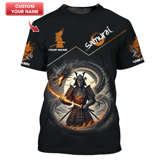 Camisetas personalizadas de samuráis Camiseta de samuráis con dragón negro en 3D Regalo para amantes de los samuráis