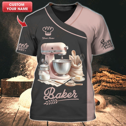 Personalized Baker Shirt – Classic Mixer & Utensils with Sweet Bakery Sleeve Detail