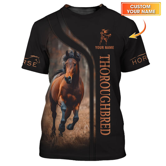 T-shirts de chevaux pur-sang à impression complète en 3D, cadeau personnalisé avec nom pour les amoureux des chevaux