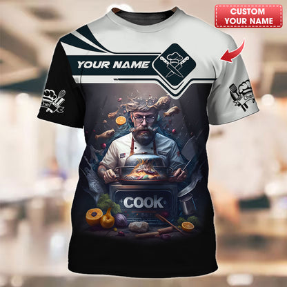 T-shirt de chef personnalisé - Master Chef en action avec des images de cuisine dynamiques