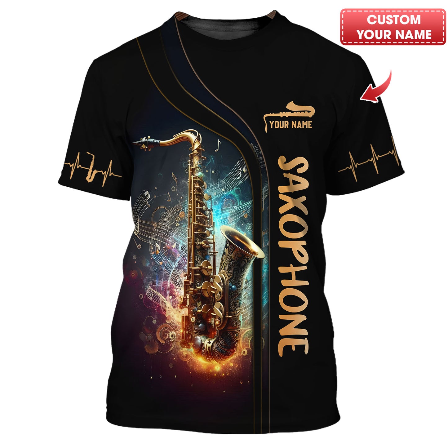 T-shirt de saxophoniste à impression complète en 3D, cadeau personnalisé pour les amateurs de saxophone