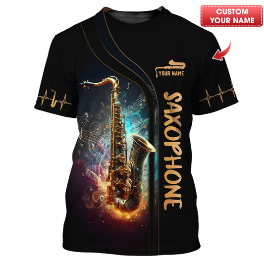 Camiseta de saxofonista con impresión completa en 3D, regalo personalizado con nombre para amantes del saxofón