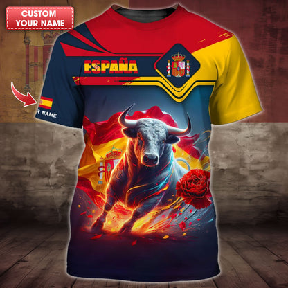 Personalized Spain Pride Shirt - Majestic Bull with Roses