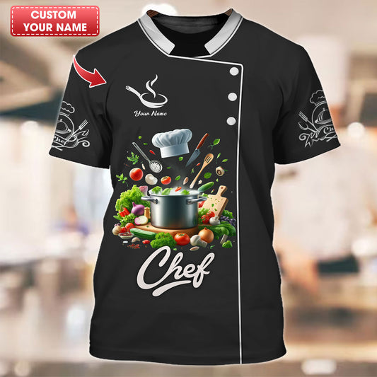 Personalized Chef Shirt - Fresh Gourmet Ingredients Surrounding Pot for Gastronomic Experts