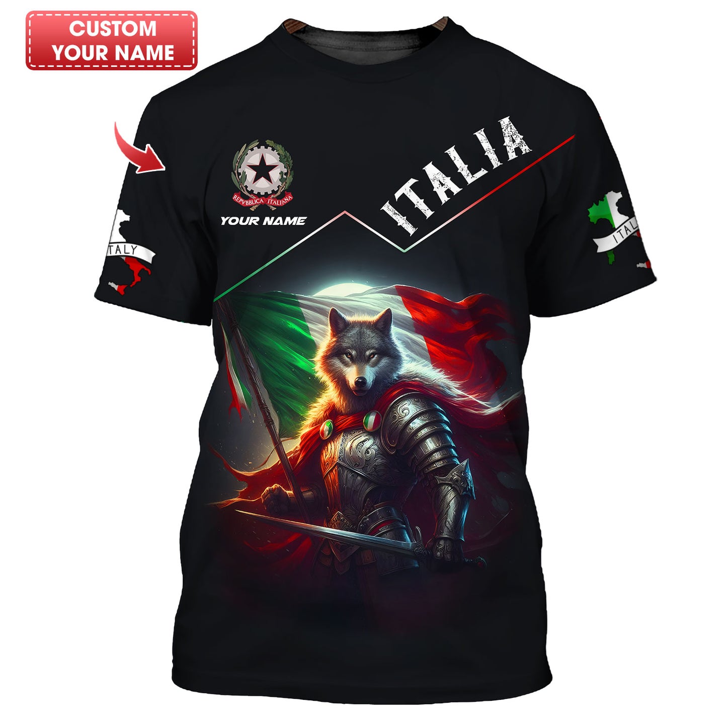 3D Full Print Wolf Warrior Of Italy Shirt Personalized Name Gift For Italian Lovers