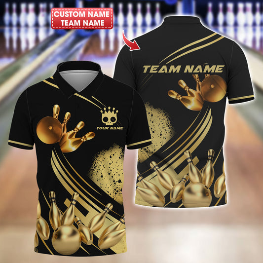 Personalized Bowling Team Shirt - Strike in Golden Style