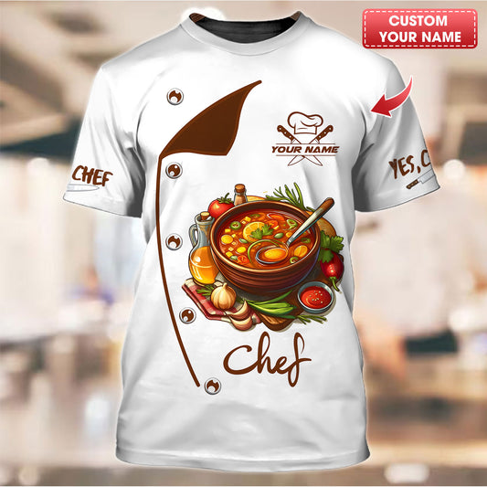 T-shirt de chef personnalisé – Conception de soupe gastronomique avec des ingrédients frais