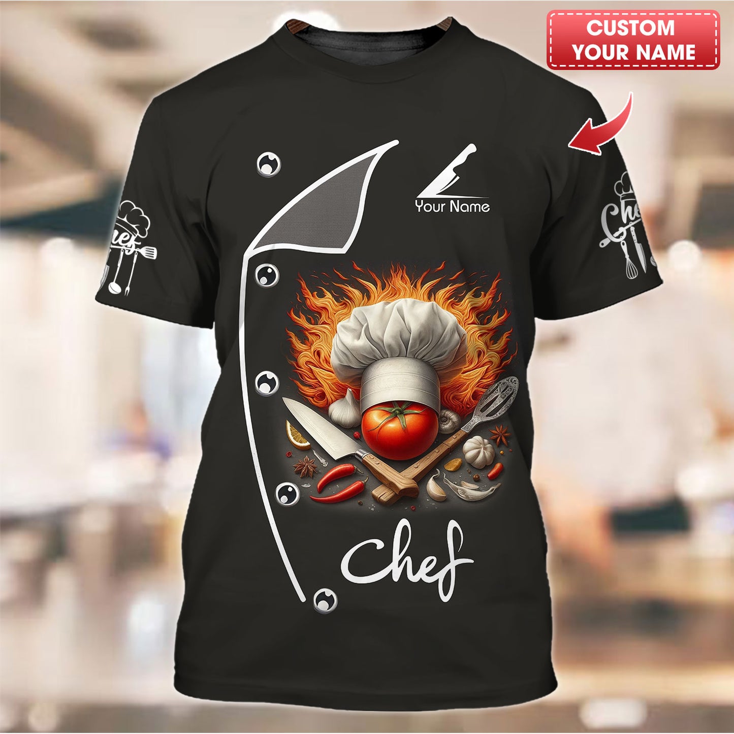 Personalized Chef Shirts - Fiery Culinary Passion Design for Professional Chefs