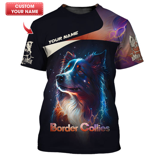 T-shirts personnalisés Border Collie avec couleur galaxie T-shirt 3D Border Collie Cadeau pour amoureux des chiens