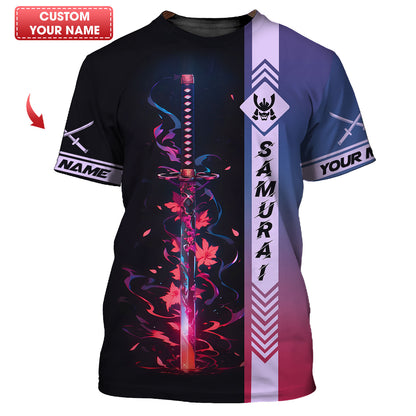 Camiseta con estampado 3D de katana samurái personalizada con nombre como regalo para amantes de los samuráis