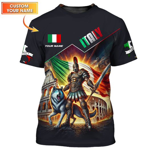 T-shirts 3D Full Print Knight Of Italy Cadeau personnalisé avec nom pour les amoureux italiens