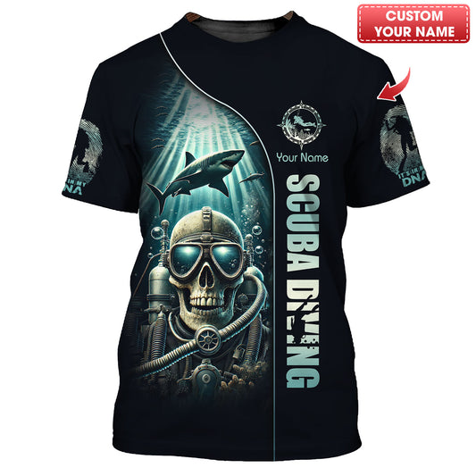 Diving Custom Name 3D Shirt Scuba Diving Skeleton Personalized Gift For Diver Lovers